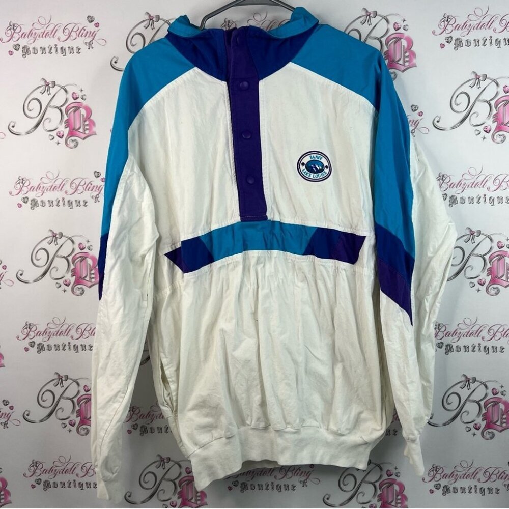Jacket Banff lake Louis vintage retro long sleeve  Colorblock Windbreaker Jacket